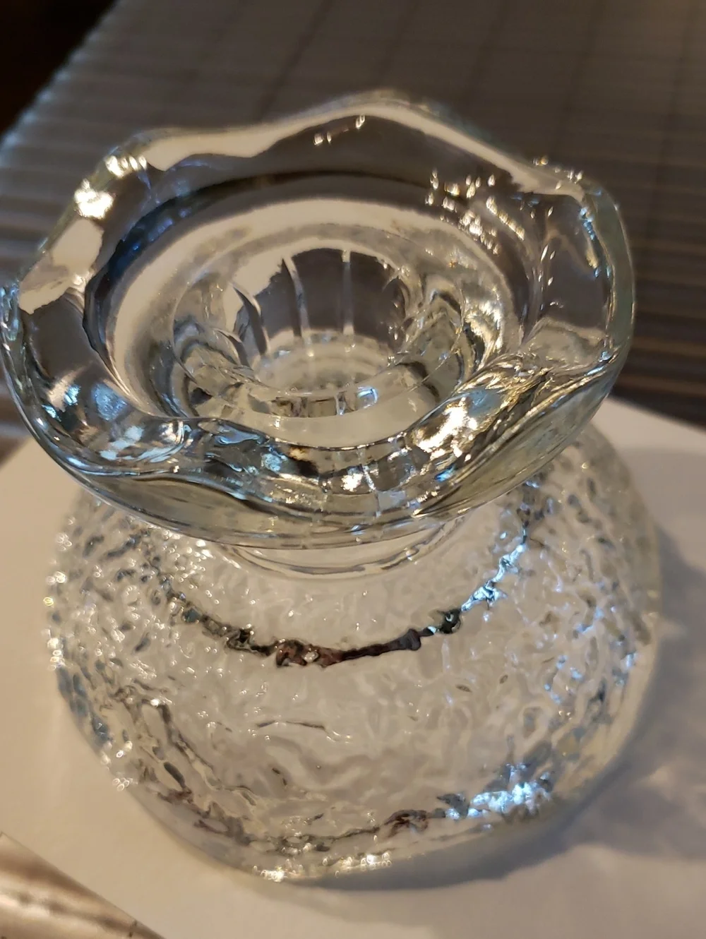 Anchor Hocking Clear Textured Glass MCM Reversible Candle Holder